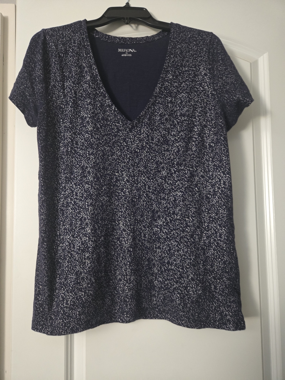 Shimmery Navy Speckled V-Neck Tee
